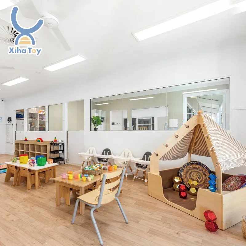 Set perabot kamar anak, pusat perawatan anak prasekolah gaya Australia, Set meja tulis Montessori kayu taman kanak-kanak