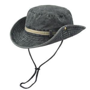 Retro lavado occidental Denim pareja al aire libre montañismo sombrero de cubo ala grande sombrero de pescador lazos lisos para hombres mujeres para pesca - Product Image 1