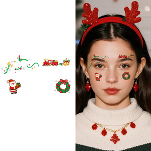Tatouages Temporaires de Noël à Paillettes Autocollants pour le Visage Dessin Animé Frisky Père Noël Flocon de Neige <span class=keywords><strong>Tatouage</strong></span> Imperméable pour le Visage le <span class=keywords><strong>Cou</strong></span> le Bras - Product Image 1