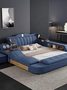 Ensembles de lits intelligents King Size avec USB et LED, nouveaux meubles de chambre à coucher, lits fonctionnels avec fonction massage, tailles Queen et <span class=keywords><strong>Double</strong></span> pour la maison - Product Image 4