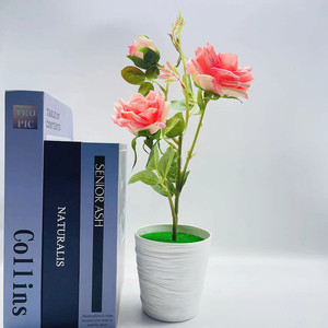 Plantes artificielles en pot Qi Xing, roses en soie de 36 cm, décoration de mariage, rouge, rose, blanc laiteux, champagne, violet foncé - Product Image 4