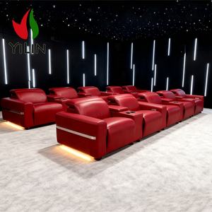 Canapé <span class=keywords><strong>inclinable</strong></span> électrique moderne YILIN deux places en cuir véritable avec appui-tête motorisé, port USB, lumière LED chauffante, cadre métallique et porte-gobelet rafraîchissant - Product Image 4