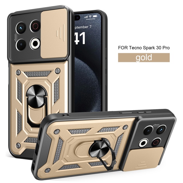 Shun Jia-Spark30-Pro TECNO TPU+PC Armor Mobile Phone Case with Grip Anti-Fall Bracket