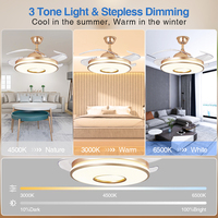 Ventilateur de plafond LED de 42 pouces avec pales rétractables et pliables, corps en métal, abat-jour en acrylique et télécommande pour la maison et le bureau