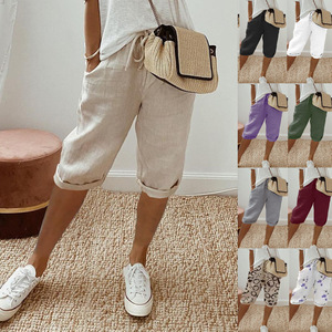 Pantalon décontracté <span class=keywords><strong>femme</strong></span> 2026 en coton et <span class=keywords><strong>lin</strong></span> avec poches, taille mi-haute élastique, coupe bootcut ample - Product Image 2