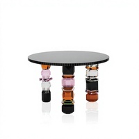 Table d'appoint ronde de luxe italienne, plateau en verre trempé noir, pieds décoratifs en cristal facetté coloré, table Orlando