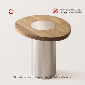 Итальянский минималистичный журнальный столик класса люкс с регулировкой и возможностью индивидуального заказа, из массива североамериканского дерева с мраморной столешницей и металлическим каркасом - Product Image 4