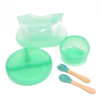 Bol de table en Silicone pour bébé, vaisselle en Silicone avec ventouse forte bol imperméable avec Set de cuillère et de gobelets