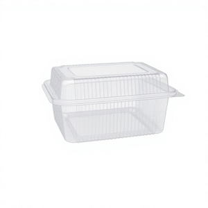 Boîte à charnière en PET recyclé éco-responsable transparente comme du cristal, capacité 2250 ML / 76 OZ, conteneur de boulangerie personnalisable, vente en gros - Product Image 1