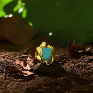Fashion <b>Ring</b> 316L Stainless Steel PVD Gold Plating Turquoise Stone <b>Statement</b> Jewelry - Product Image 3