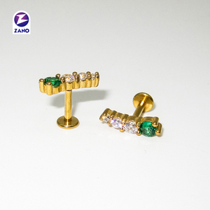 Labret <span class=keywords><strong>en</strong></span> acier chirurgical 316L à triple zircone cubique ronde, à visser, à dos plat, pour cadeau de mariage pour enfants - Product Image 3
