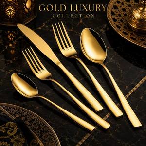 Set di posate di lusso in acciaio inossidabile dorato a specchio per ristorante, con cucchiaio, forchetta e coltello, ideale per matrimoni - Product Image 1