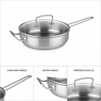 Poêle à frire profonde commerciale en acier inoxydable 2QT avec couvercle, poêle à sauter à induction avec poignée d'aide, poêle de cuisson pour cuisine et restaurant