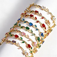 Bracelet jonc de luxe vintage pour femme, motif feuille de tulipe, zircon coloré, tendance, haut de gamme, best-seller transfrontalier