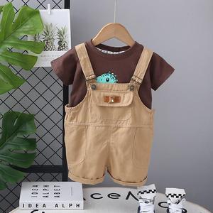 새로운 아동 여름 남아 의류 세련된 아기 반팔 오버올 2종 세트 - Product Image 3