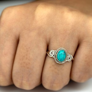 Anillo de Plata de Ley 925 con piedras preciosas turquesas naturales hechas a mano de La India para joyería de mujer - Product Image 2