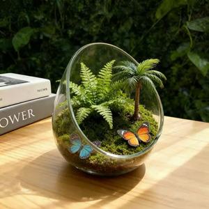 DF Transparent Beveled Glass Slant Mouth <b>Fish</b> for <b>Vase</b> Office Desktop Decoration Moss Landscaping Ecological Micro Landscape - Product Image 3