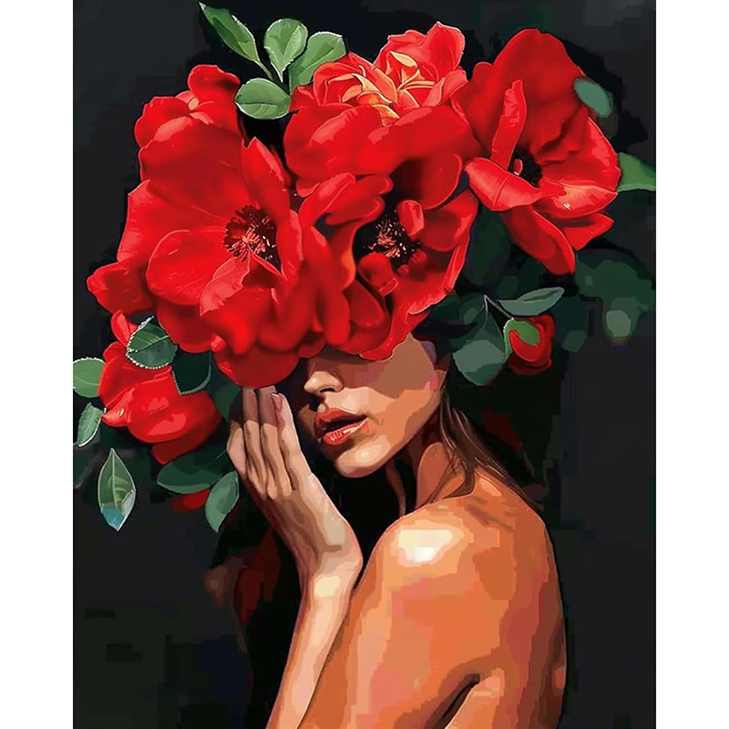 Femme à tête de fleur-Noir Rouge