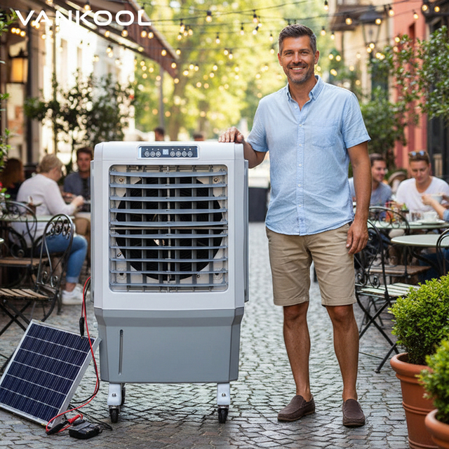 12V DC Solar Power Air Cooler Portable Plastic Solar Powered Cooling Fan Climatiseur Solaire Swamp Cooler Electric Source