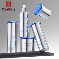 Ensemble d'emballages cosmétiques en argent sur mesure haut de gamme avec pompe à lotion pour crème pour le visage, soins de la peau, bouteilles de lotion et de sérum en ABS+PET+PP