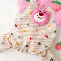Ensemble de combinaison 2 pièces pour chien rose Kawaii, motif ours fraise, avec capuche à oreilles d'ours détachable et anneau en D