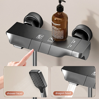 Ensemble de douche gris anthracite 3 fonctions avec pommeau pluie, douchette à main et bec de baignoire, eau chaude et froide, vente en gros directe usine, OEM ODM