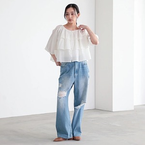 Chemisier <span class=keywords><strong>Tunique</strong></span> Décontracté à Manches Chauve-Souris et Ourlet Volanté Col Rond pour <span class=keywords><strong>Femme</strong></span> – Idéal Bureau et Quotidien, Style Urbain - Product Image 4