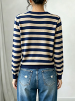 Pull tricoté rayé pour femme 2026, col rond, manches longues, poignets et ourlet côtelés, coupe ample, doux, confortable, style vintage décontracté