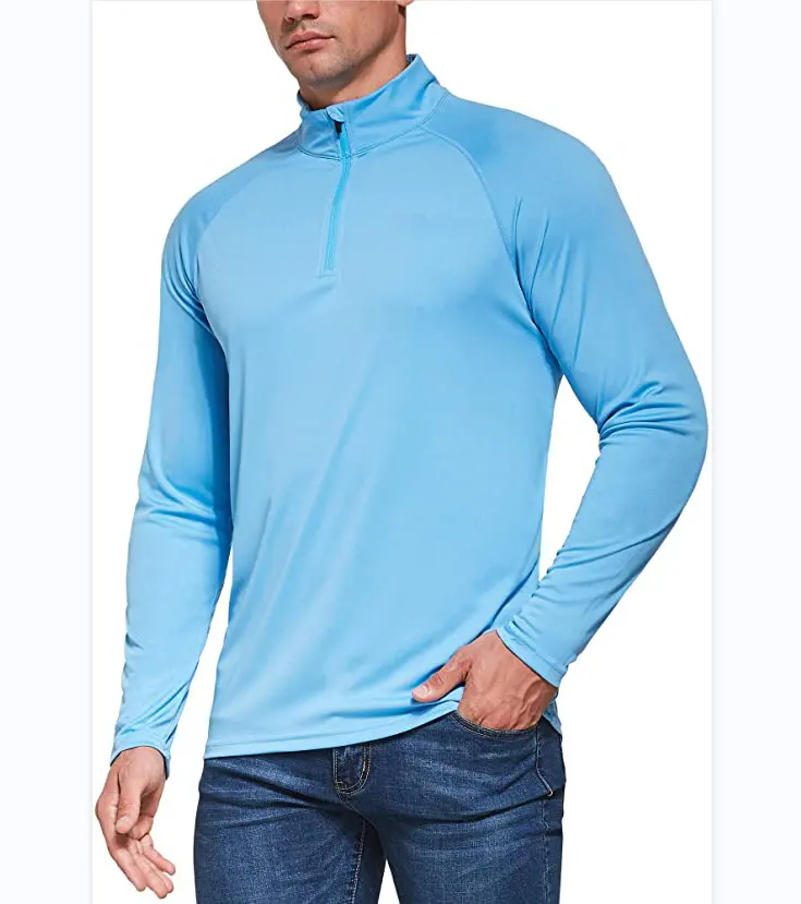 Grosir Kaus Pullover Ritsleting 1/4 Pria Kustom Kaos Pelindung Matahari Lengan Panjang UPF 50 + Kaus Polo Lari Golf Memancing