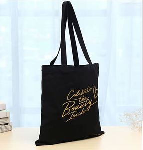 Sac fourre-tout en toile de coton noir personnalisé, sac de courses écologique - Product Image 1