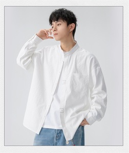 <span class=keywords><strong>เสื้อ</strong></span>เชิ้ตผู้<span class=keywords><strong>ชาย</strong></span>แขนยาวสไตล์ญี่ปุ่นย้อนยุค ฤดูใบไม้ผลิ ฤดูใบไม้ร่วง แบบใหม่ เรียบง่าย สไตล์จีน <span class=keywords><strong>คอ</strong></span>ตั้ง <span class=keywords><strong>สี</strong></span>พื้น ประดับลูกปัด โพลีเอสเตอร์ แห้งเร็ว - Product Image 1