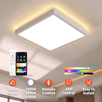 Plafonnier LED carré ultra-fin rétroéclairé RGB, 3 températures de couleur, dimmable avec télécommande, lampe moderne encastrée pour salon