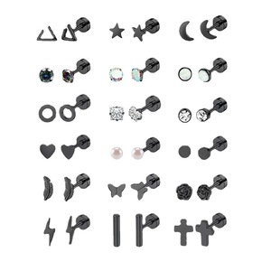Lot <span class=keywords><strong>de</strong></span> 9/18 paires <span class=keywords><strong>de</strong></span> clous d'oreilles hypoallergéniques en acier inoxydable 316L à dos plat pour cartilage, calibre 20G, R.GEM. Bijoux - Product Image 4