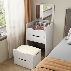 Meja Rias Gaya Krim Ringan, Meja Rias Multifungsi dengan Kabinet Penyimpanan, Meja Rias Kompak untuk Kamar Tidur Kecil. - Product Image 1