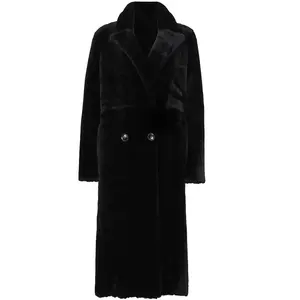 2023 New Autumn Winter 100% Wolle Lammfell Shear ling Coat Frauen Langer Trenchcoat aus echtem Leder Damen Oberbekleidung