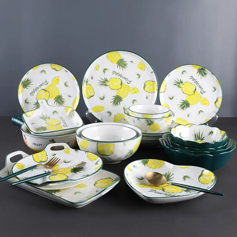 Nieuwe Collectie Fruit Patroon Servies Sets 7/8Inch Platen Sets Servies Porselein Servies Set