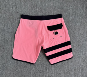 Men's Pink Board <b>Shorts</b> With Black Stripes <b>Quick</b> <b>Dry</b> Drawstring Waist Casual Swimwear - Product Image 2