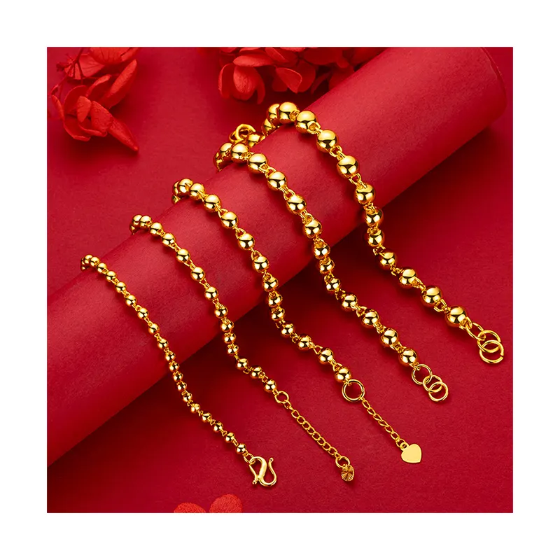 Fashion Buddhist Beaded Bracelet for Women Trendy 24K Gold Plated Bright Solid Beads Wholesale Availability