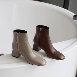 2025 New Autumn and Winter Women's <b>Ankle</b> Boots Party and Gathering Style with Side Zipper and Block Heel Genuine Leather - Product Image 1