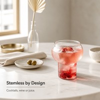 Verre à vin sans pied 280ml 530ml en verre borosilicate transparent rond pour whisky, jus, cocktail, bar à domicile, fête, vente en gros, personnalisé