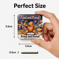 Autocollant magnétique décoratif carré pour réfrigérateur « Fun Fried Chicken Hercules » – « Frit et Fier »