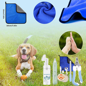 Limpiador de patas de perro, Kit de limpieza de patas de mascotas, Toalla de microfibra espumosa sin agua, bálsamo para pies, recortador de patas eléctrico inalámbrico, cortaúñas para mascotas - Product Image 1