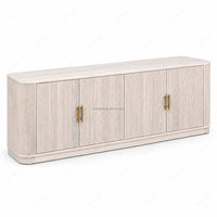 Buffet vintage blanc cannelé avec poignées dorées, console de rangement de style français pour salle à manger, salon, entrée