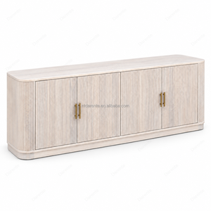 Credenza Vintage Bianca Scanalata con Maniglie Dorate, Buffet in Stile Francese per Sala da Pranzo, Soggiorno e Ingresso - Product Image 3