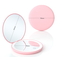 Mini Compact de logo personnalisé de main portative rechargeable noire avec 2X lumière LED petite poche miroir de maquillage de maquillage de beauté