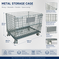 Cages de stockage pliables en métal de boîte de conteneur de grillage de support résistant Cage en métal de stockage