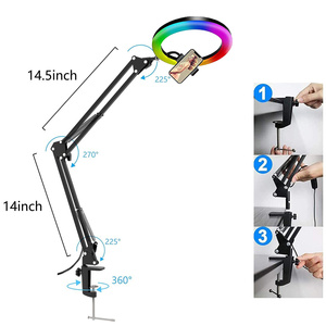 Éclairage de Photographie Anneau Lumineux Selfie Lampe Circulaire Support Téléphone Couleur RGB Douce avec Pied de Table et Trépied pour <span class=keywords><strong>Tablette</strong></span> - Product Image 3