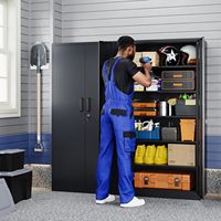Armario de Almacenamiento Metálico para Garaje con 2 Puertas y 4 Estantes Ajustables, Archivador de Acero con Cerradura para Oficina, Garaje, Gimnasio