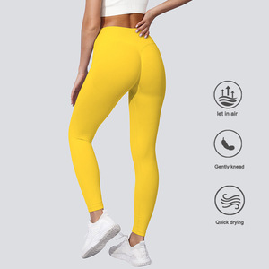 Pantalones de <span class=keywords><strong>yoga</strong></span> de cintura alta para mujer, color liso, estilo euroamericano, con efecto levanta glúteos, de Spandex/Nylon, de longitud completa, de secado rápido - Product Image 4