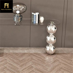 Tavolo Consolle di Lusso Leggero Contemporaneo per <span class=keywords><strong>Ingresso</strong></span> con Piano in Vetro Trasparente e Base di Design in Acciaio Inox a Sfera - Product Image 6